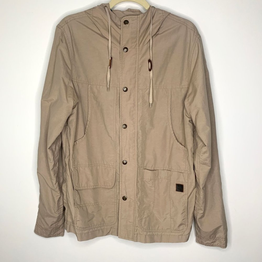 I. SPIEWAK & SONS Beige Tan Hooded High Neck Windbreaker Jacket Sz M‎